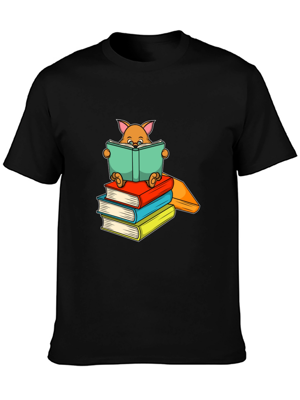 Bookworm Cat T-Shirt - Black