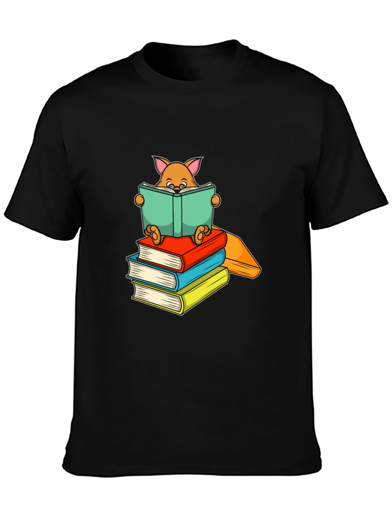 Bookworm Cat T-Shirt - Black