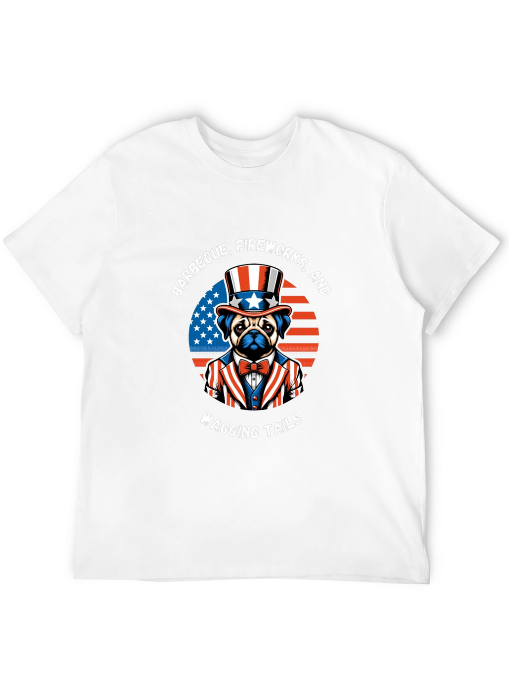 Patriotic Pug BBQ Fireworks Wagging Tails T-Shirt
