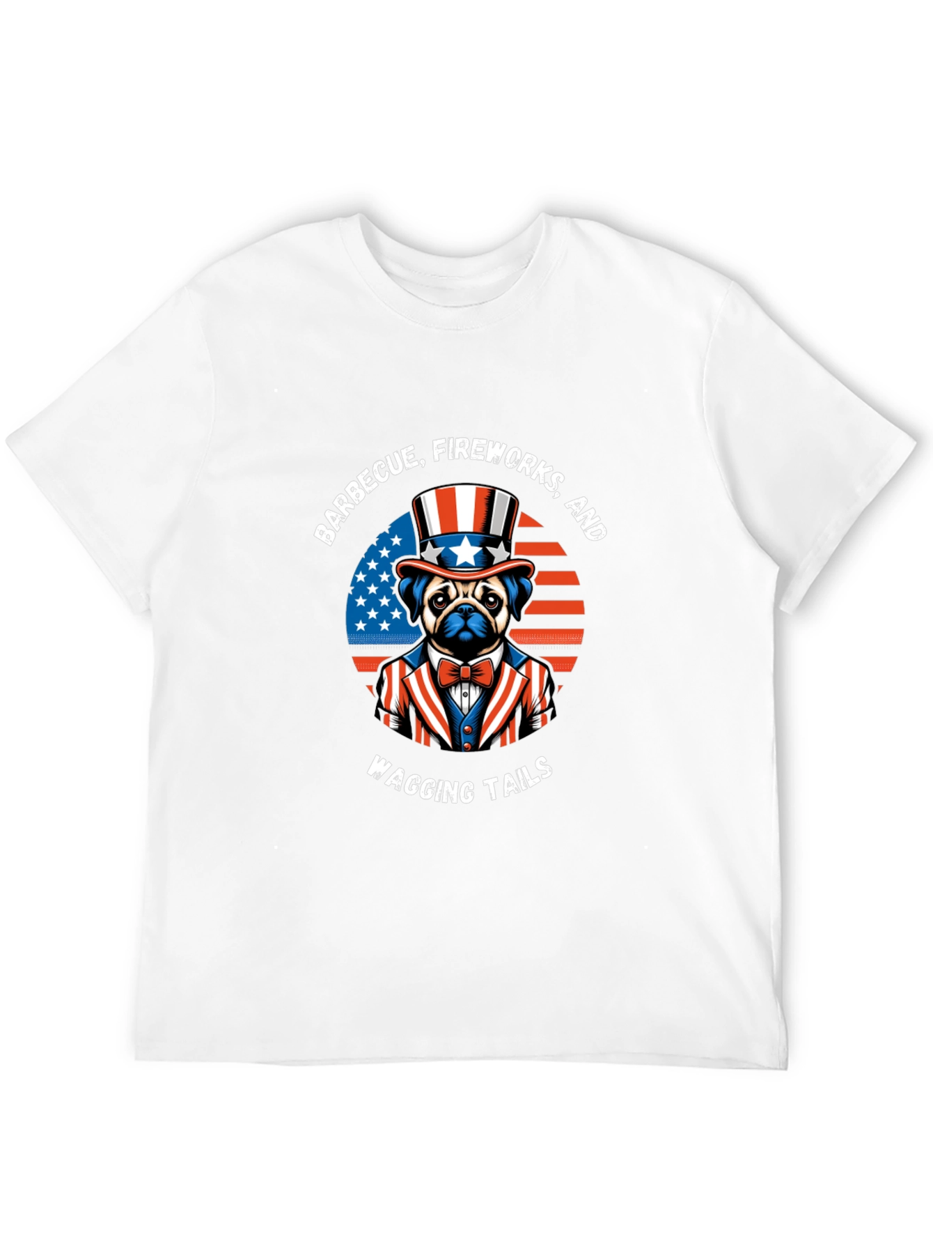 Patriotic Pug BBQ Fireworks Wagging Tails T-Shirt