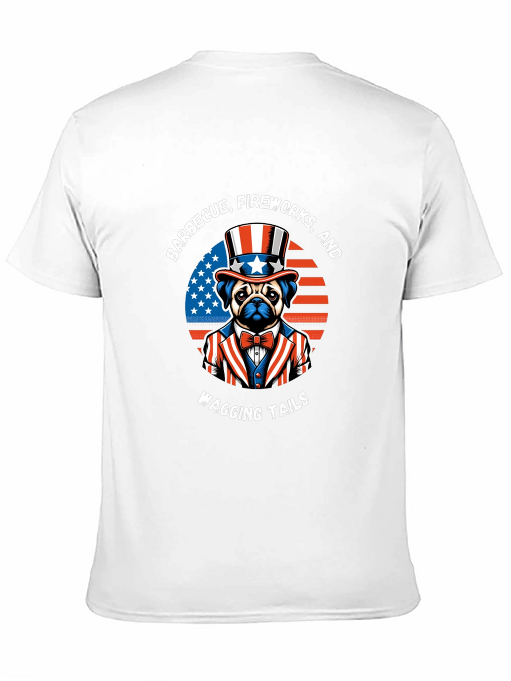 Patriotic Pug BBQ Fireworks Wagging Tails T-Shirt