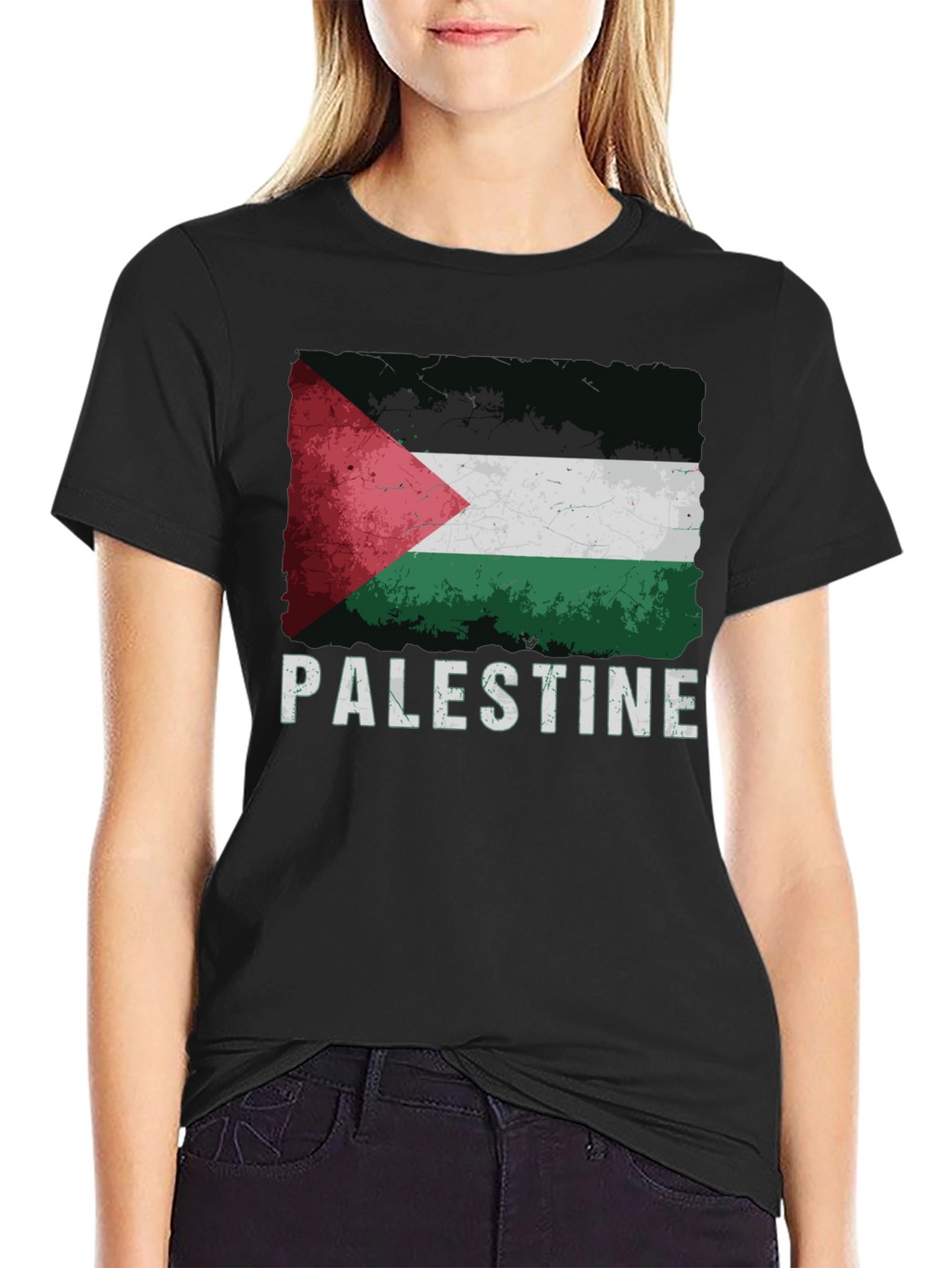 Palestine Flag Graphic Tee - Distressed Style