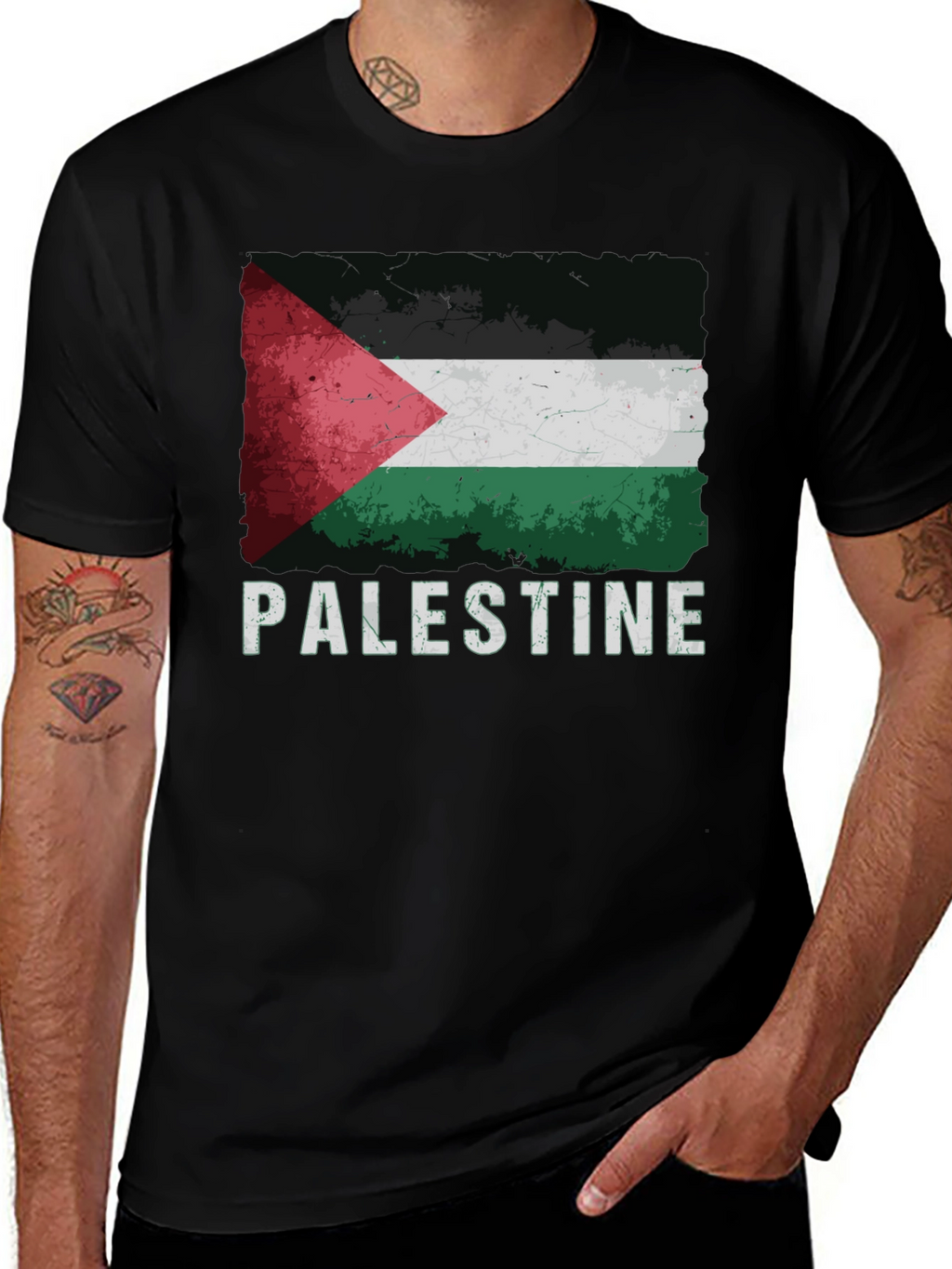 Palestine Flag Graphic Tee - Distressed Style