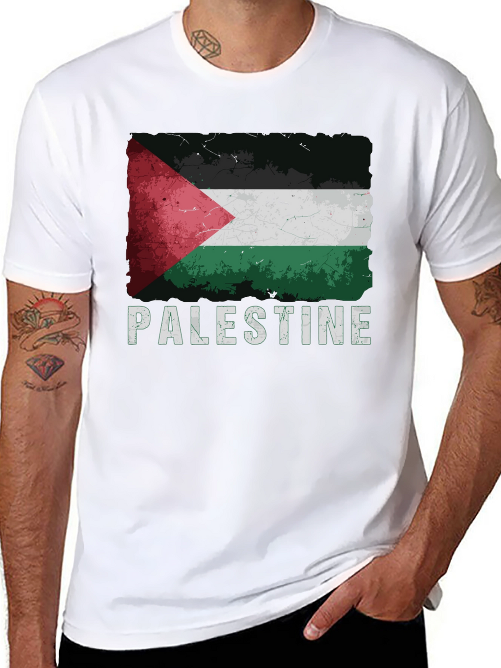 Palestine Flag Graphic Tee - Distressed Style