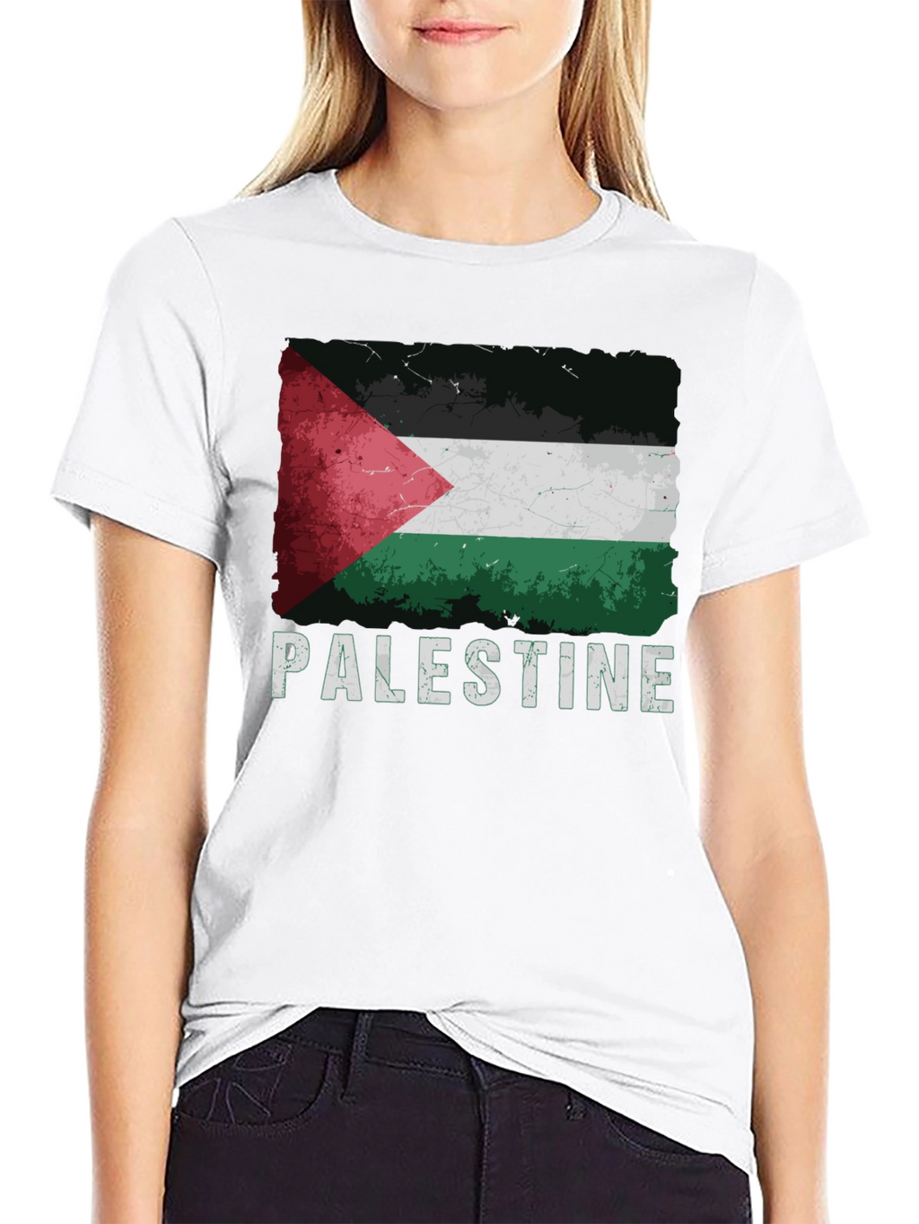 Palestine Flag Graphic Tee - Distressed Style