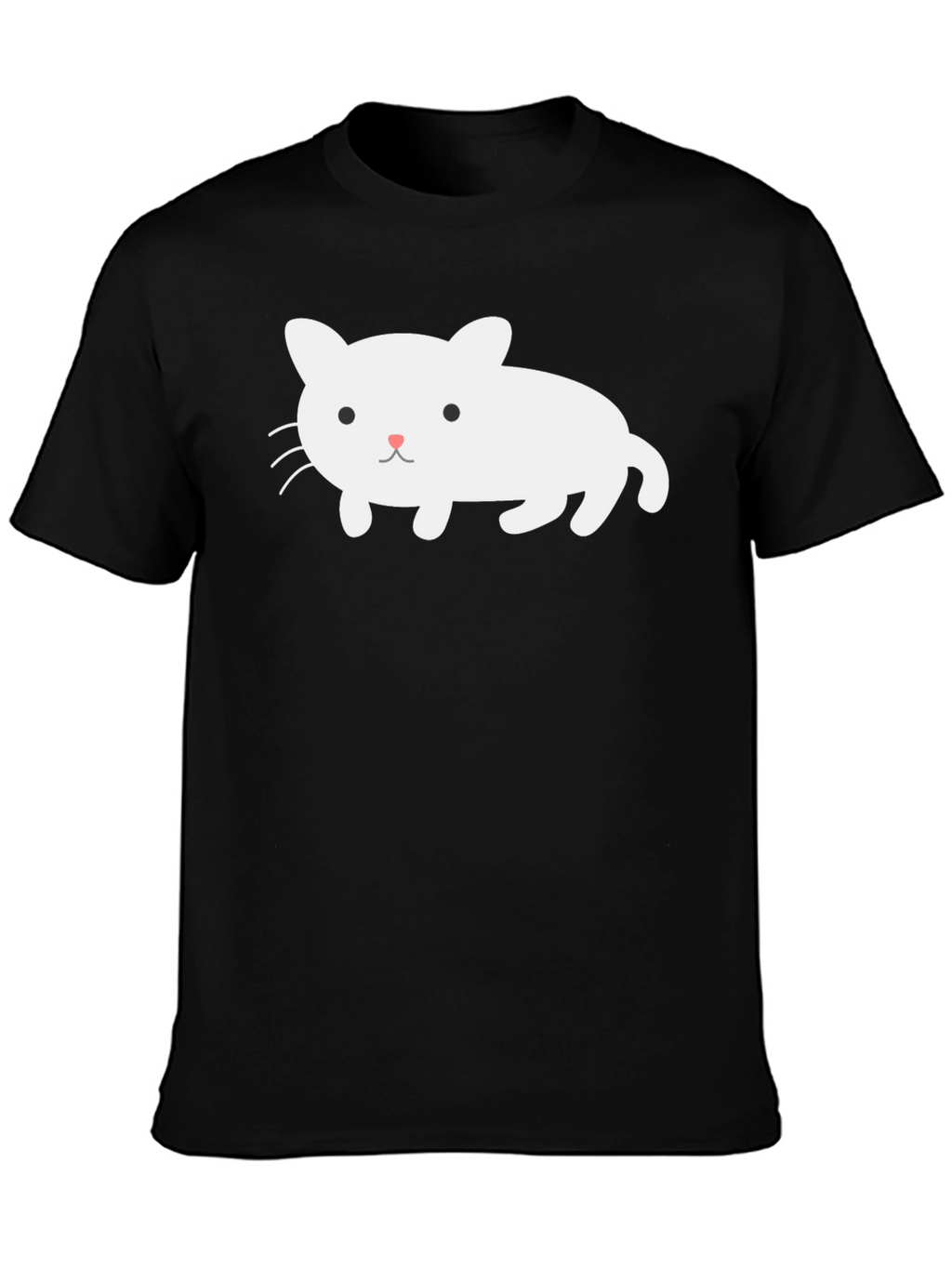 Cute White Cat Graphic Black T-Shirt