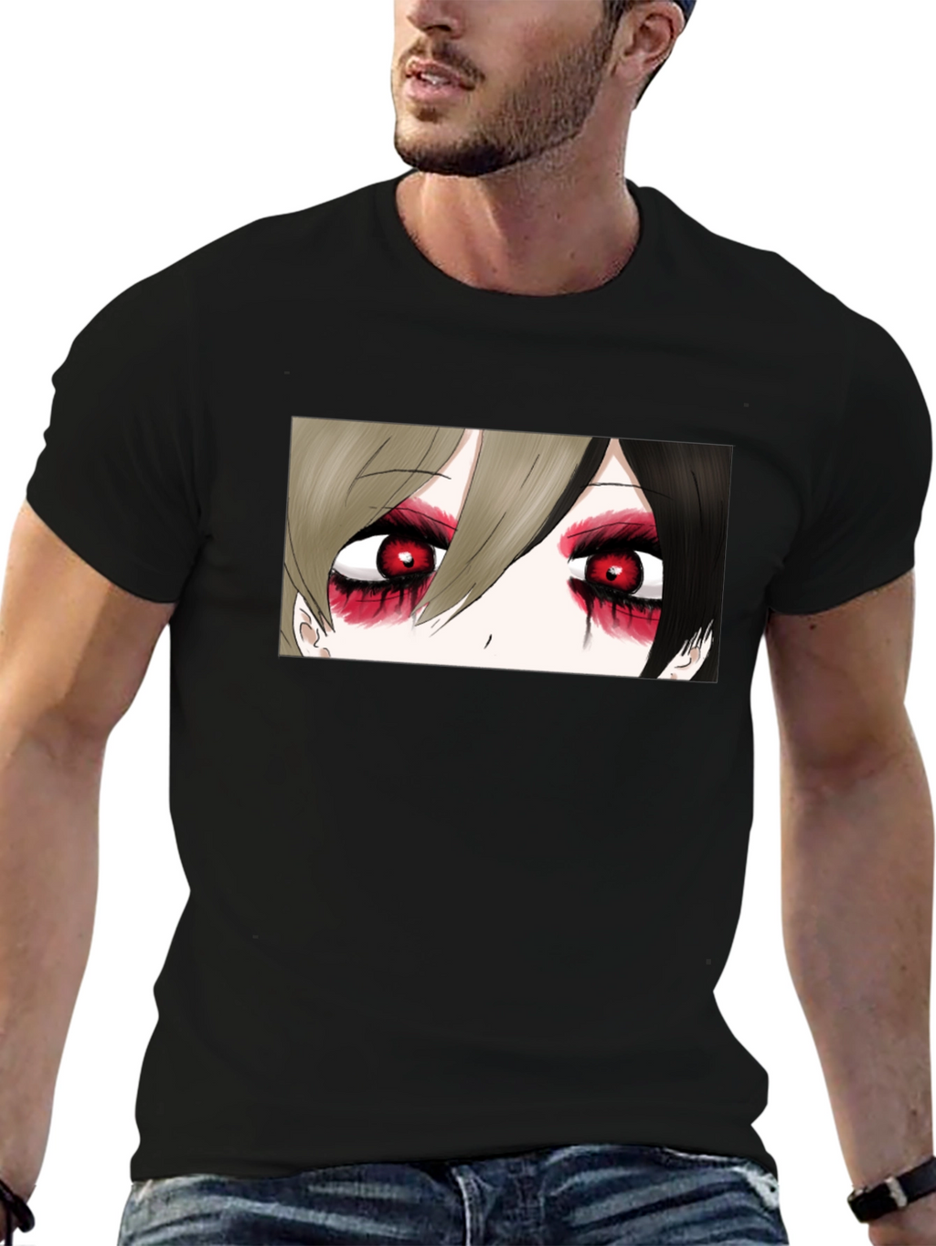 Anime Eyes Black T-Shirt - Gothic Style