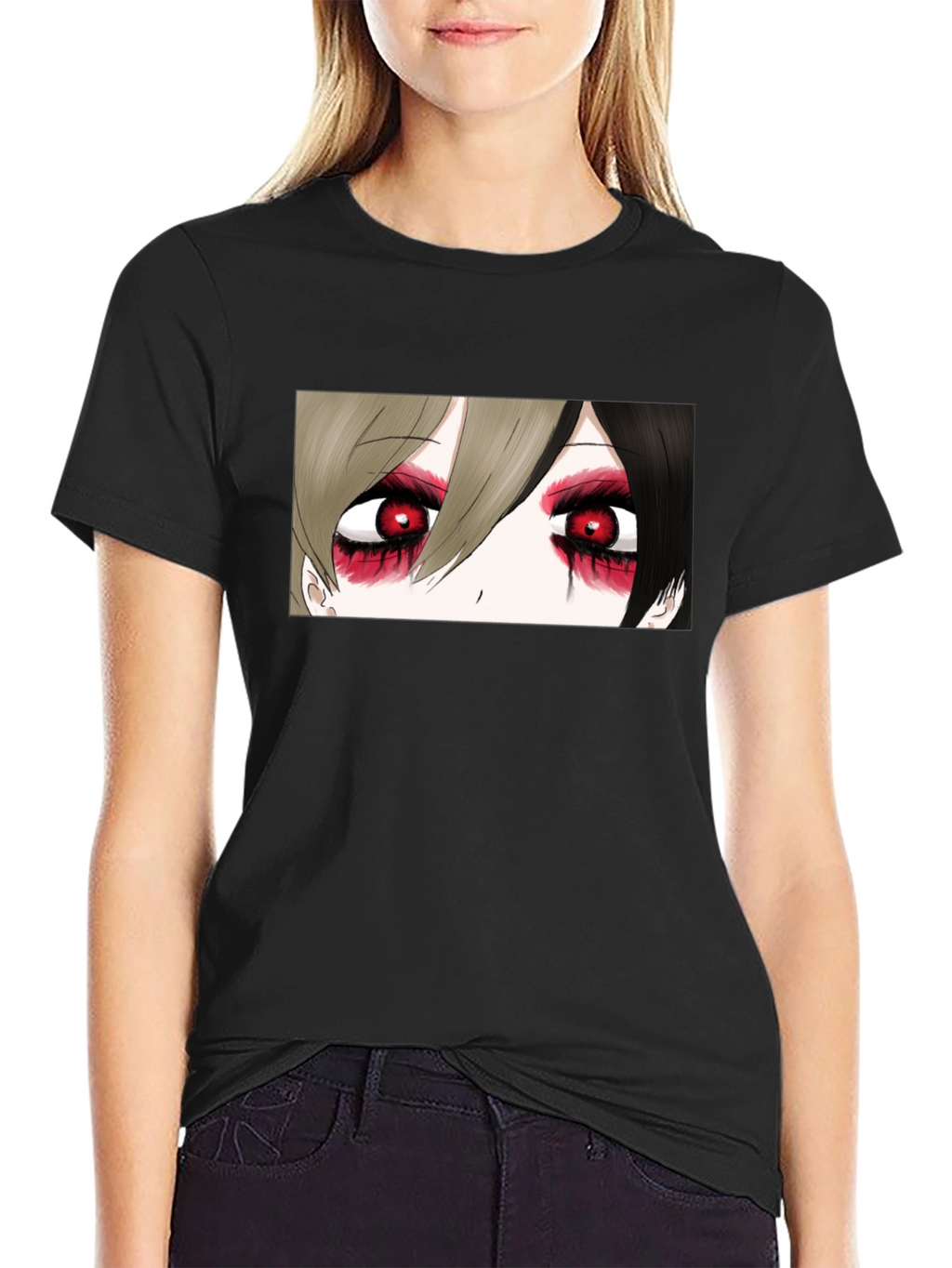 Anime Eyes Black T-Shirt - Gothic Style