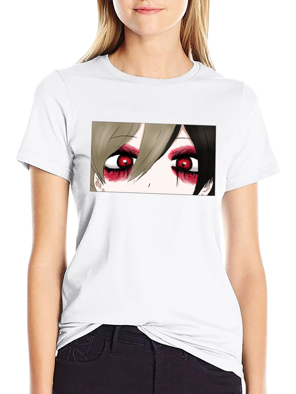 Anime Eyes Black T-Shirt - Gothic Style