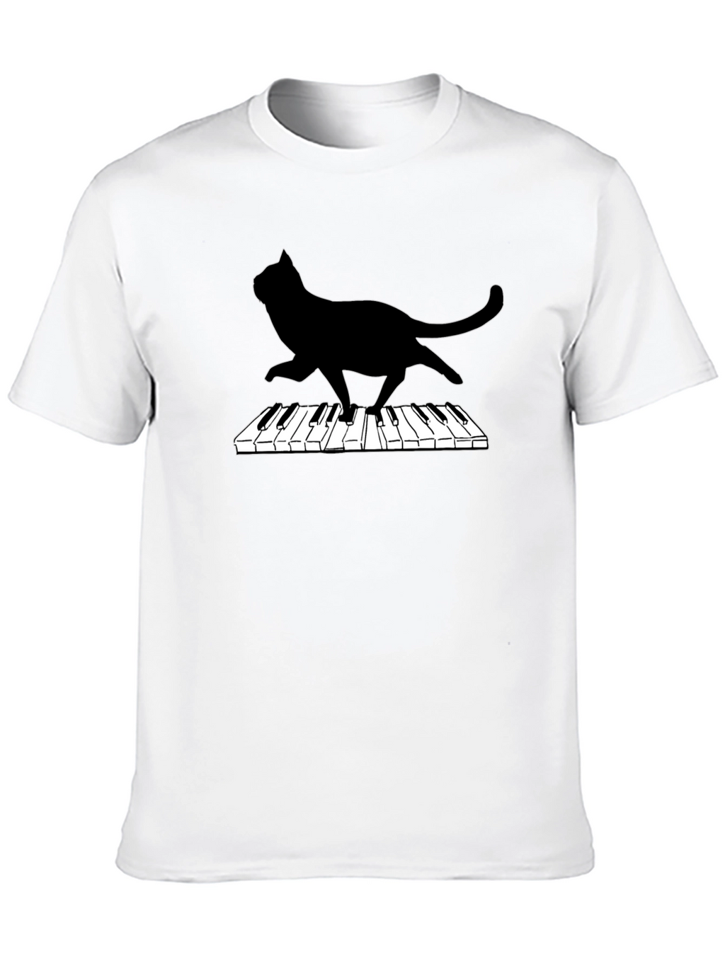 Cat Playing Piano Black Graphic Tee