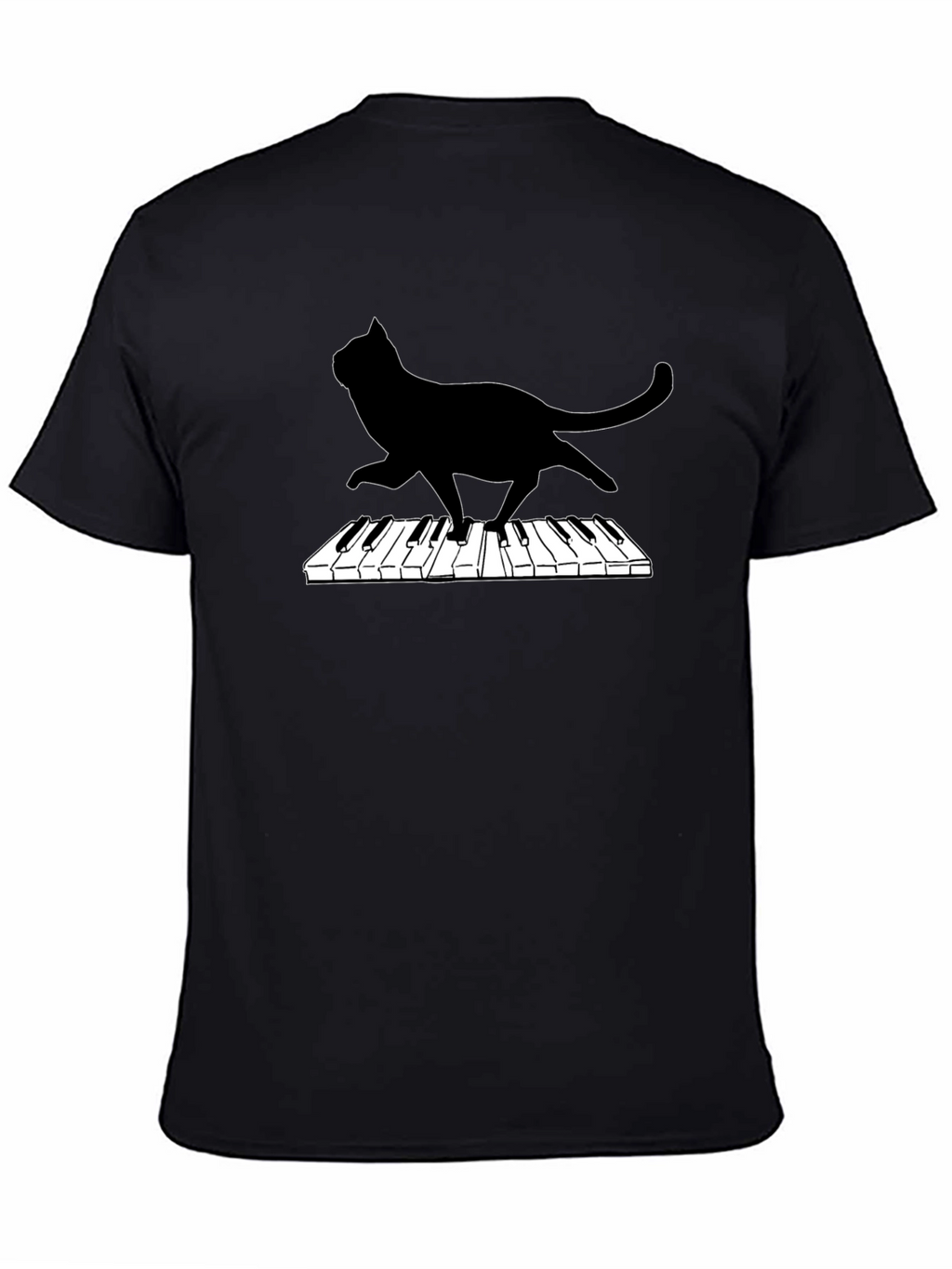 Cat Playing Piano Black Graphic Tee
