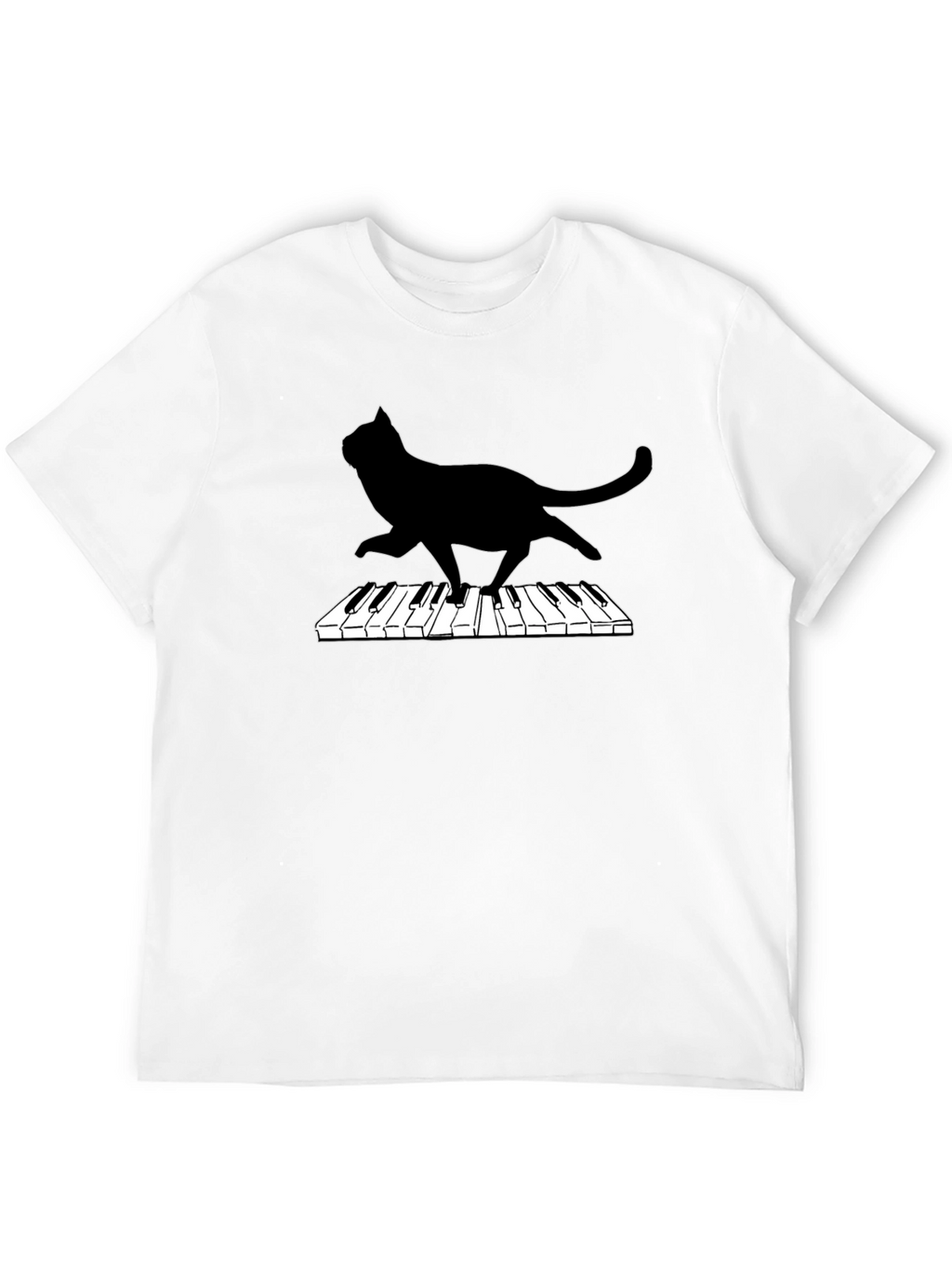 Cat Playing Piano Black Graphic Tee