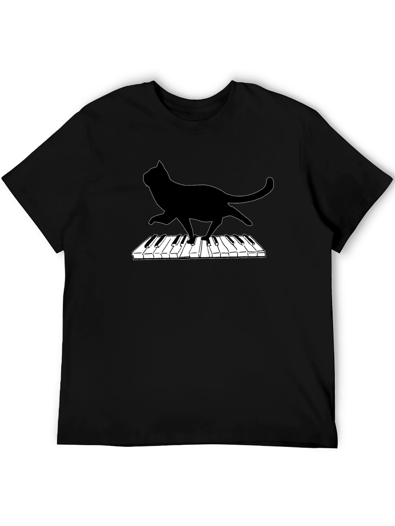 Cat Playing Piano Black Graphic Tee