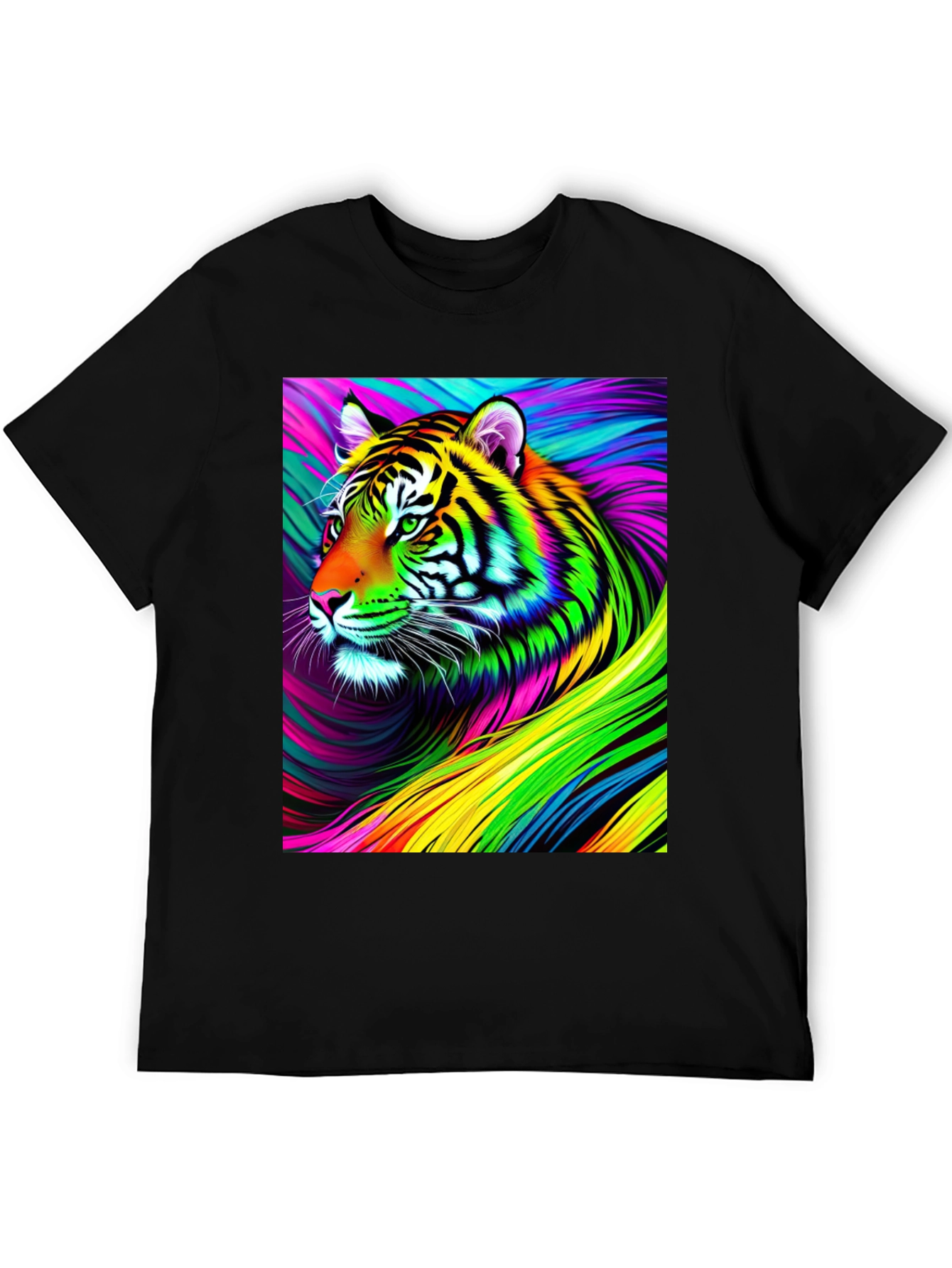 Vibrant Rainbow Tiger Graphic Tee - Mens Black T-Shirt
