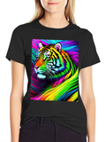 Vibrant Rainbow Tiger Graphic Tee - Mens Black T-Shirt