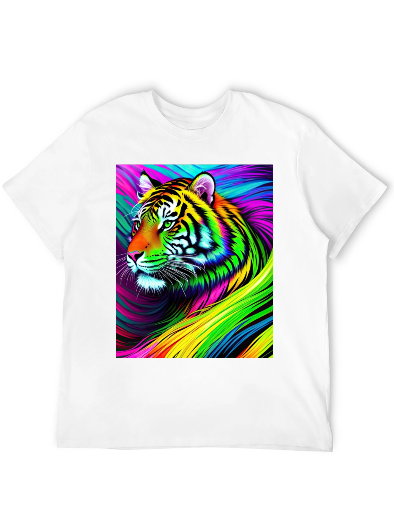 Vibrant Rainbow Tiger Graphic Tee - Mens Black T-Shirt