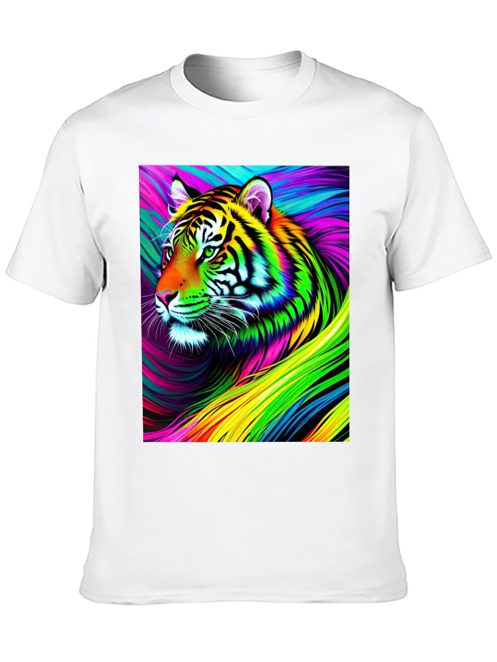 Vibrant Rainbow Tiger Graphic Tee - Mens Black T-Shirt
