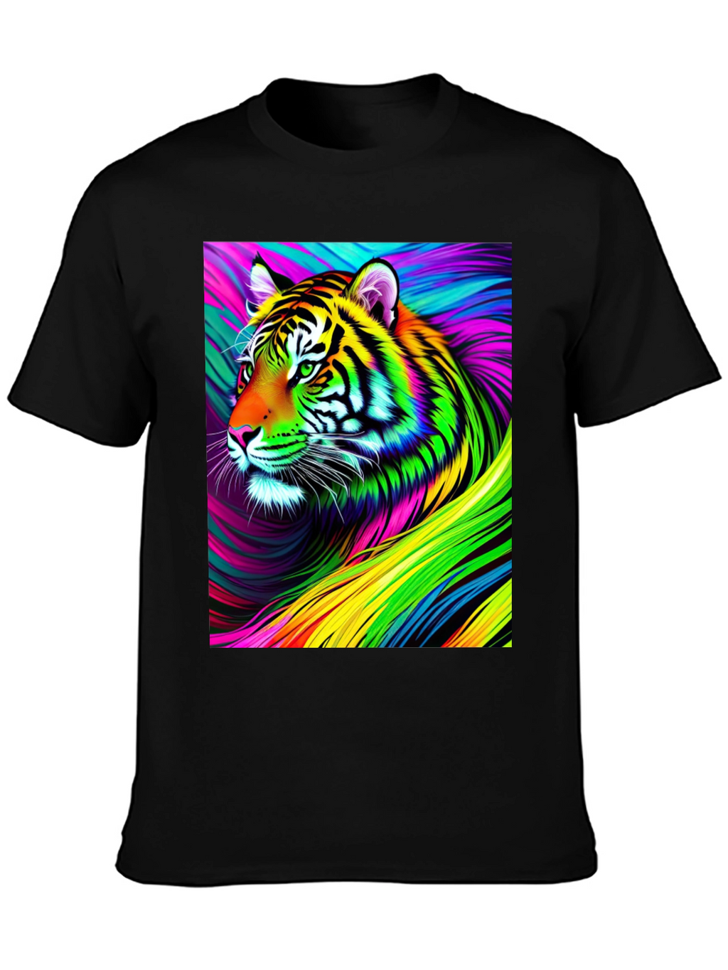 Vibrant Rainbow Tiger Graphic Tee - Mens Black T-Shirt