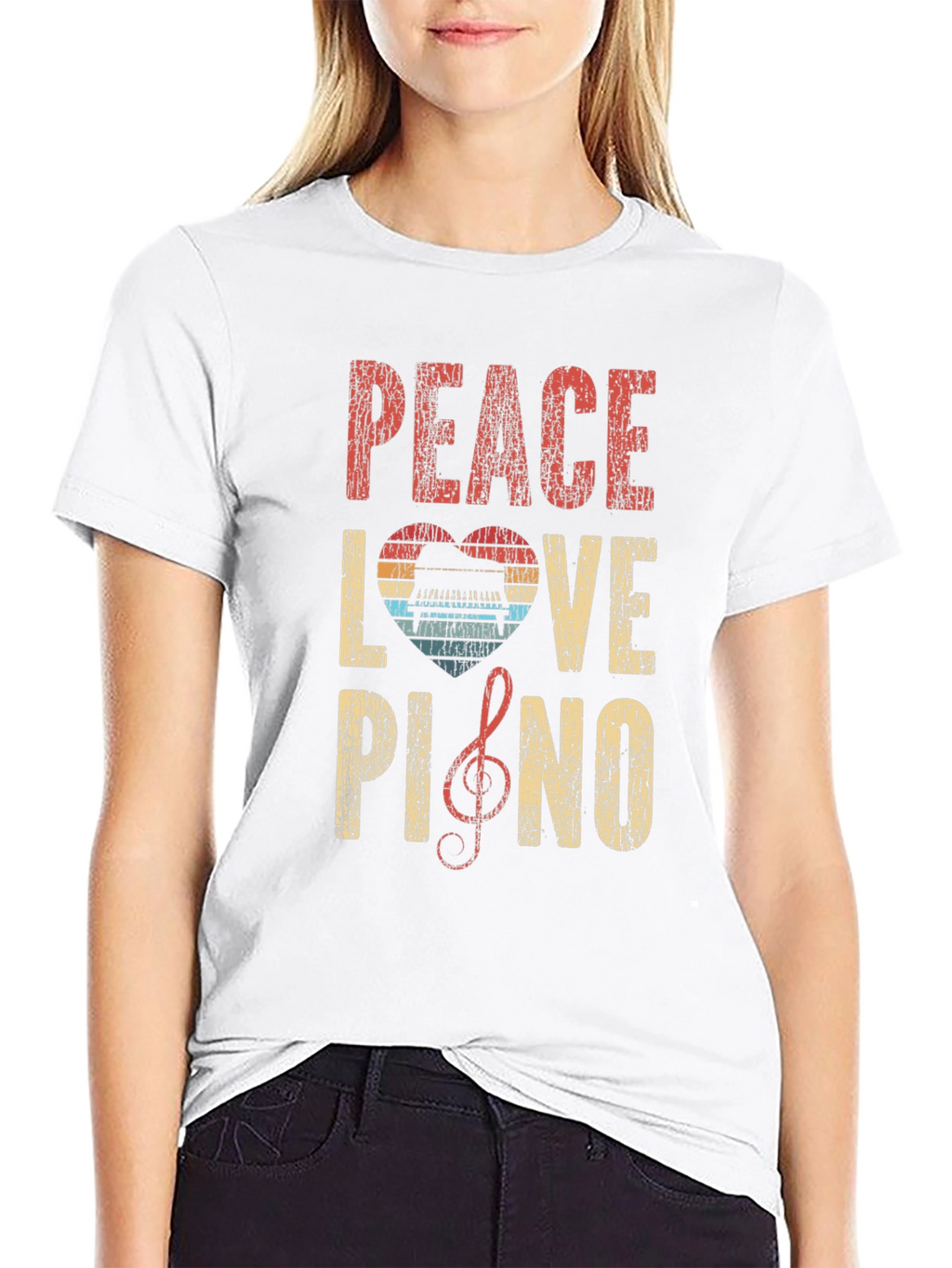 Peace Love Piano Graphic T-Shirt - Music Lover Tee