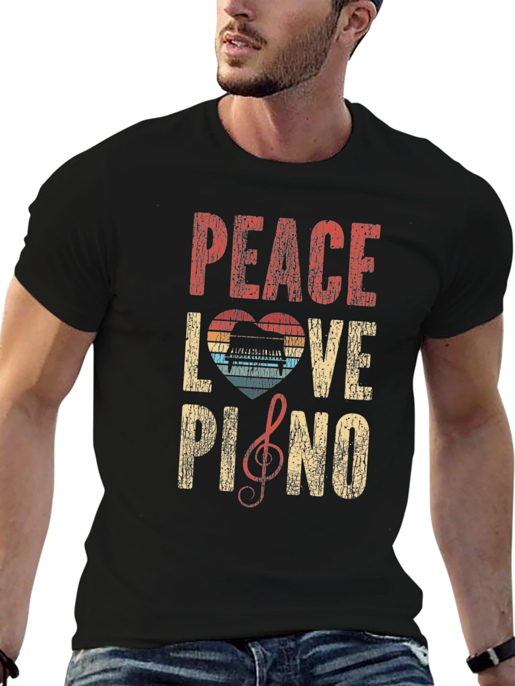 Peace Love Piano Graphic T-Shirt - Music Lover Tee