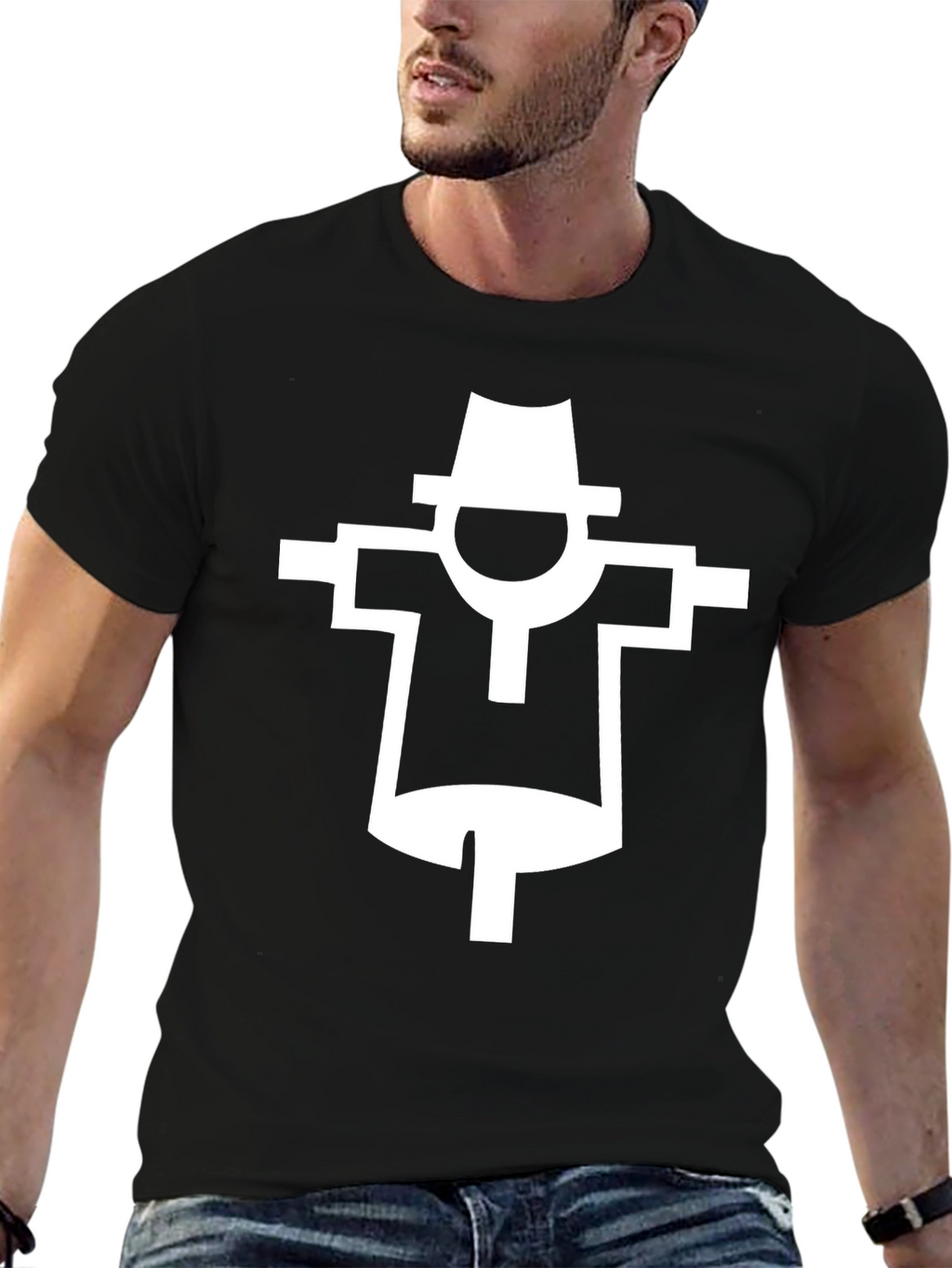 Stylized Scarecrow Graphic T-Shirt - Black