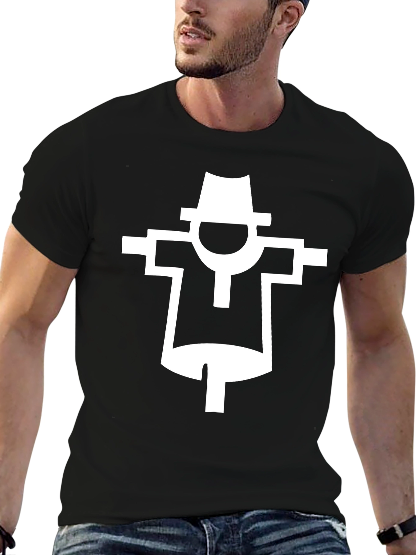 Stylized Scarecrow Graphic T-Shirt - Black