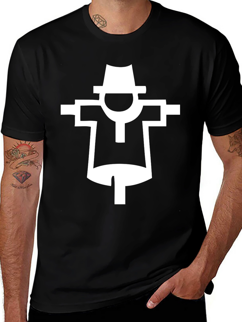 Stylized Scarecrow Graphic T-Shirt - Black