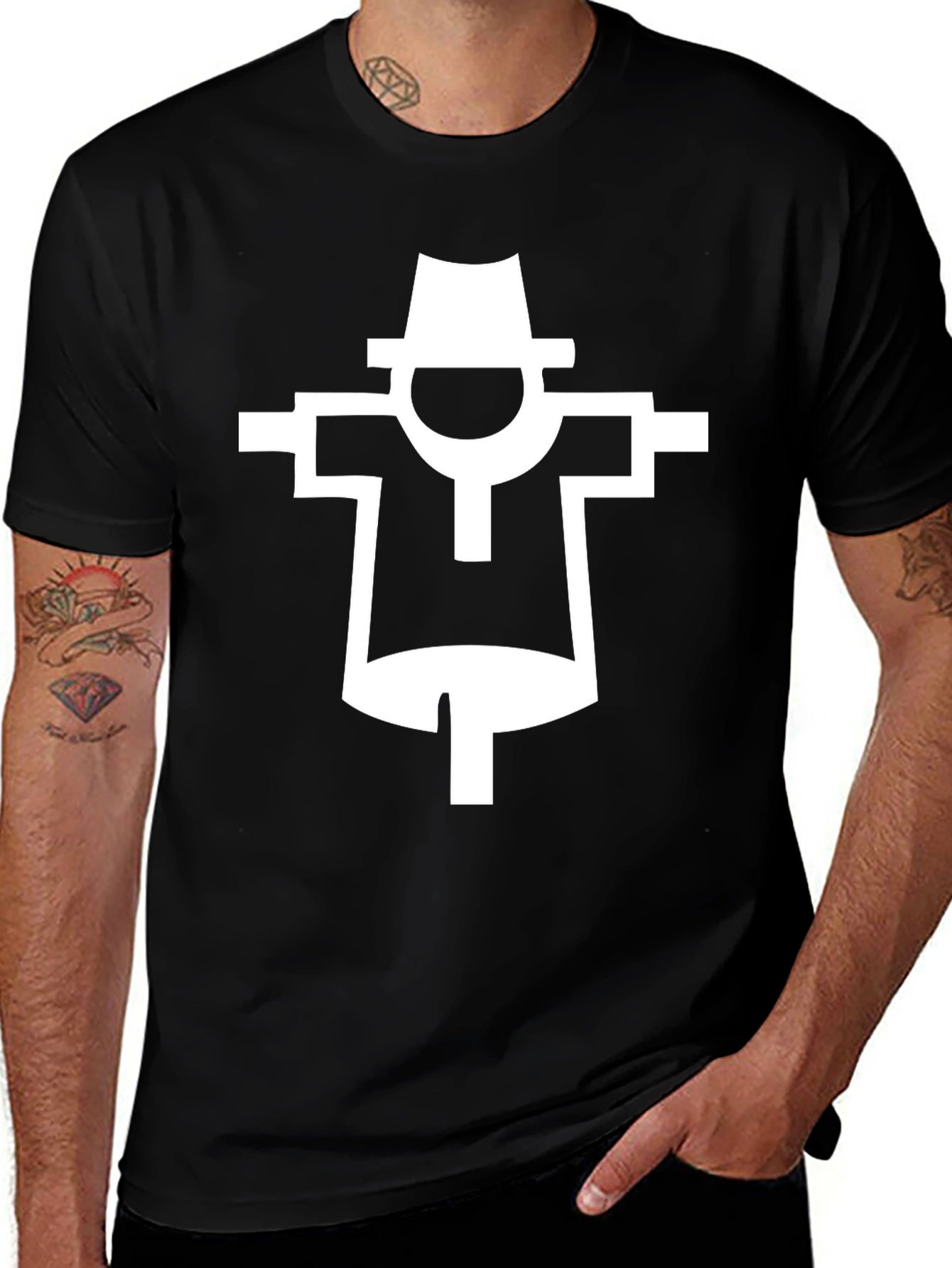 Stylized Scarecrow Graphic T-Shirt - Black
