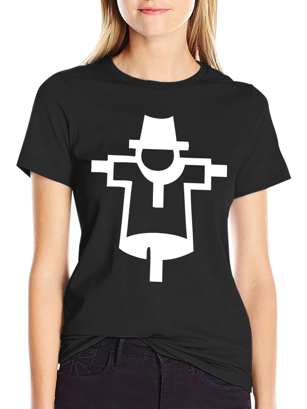 Stylized Scarecrow Graphic T-Shirt - Black