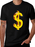 Bold Black T-Shirt with Gold Dollar Sign Graphic