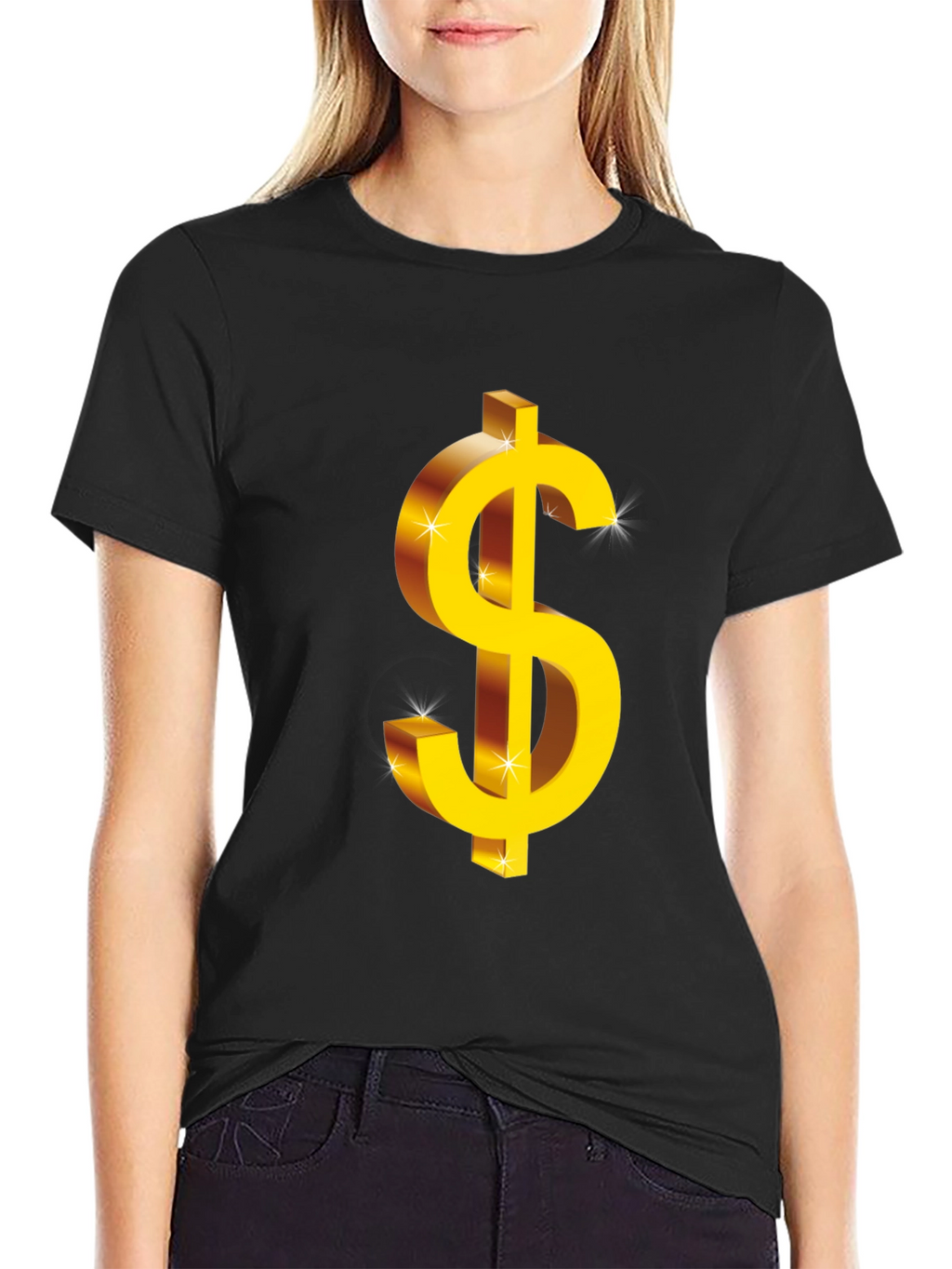 Bold Black T-Shirt with Gold Dollar Sign Graphic