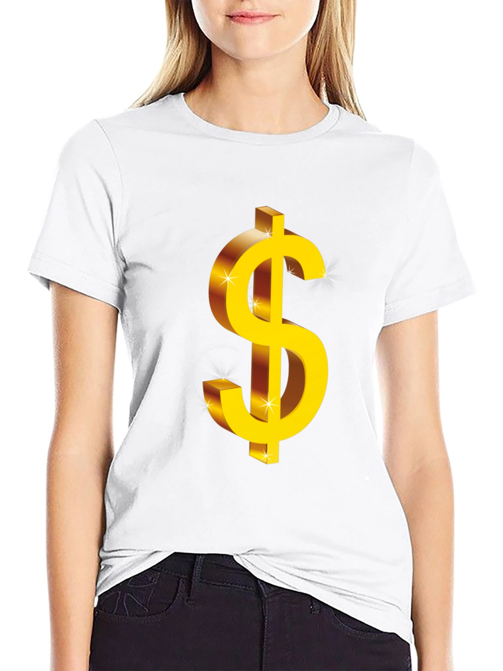 Bold Black T-Shirt with Gold Dollar Sign Graphic