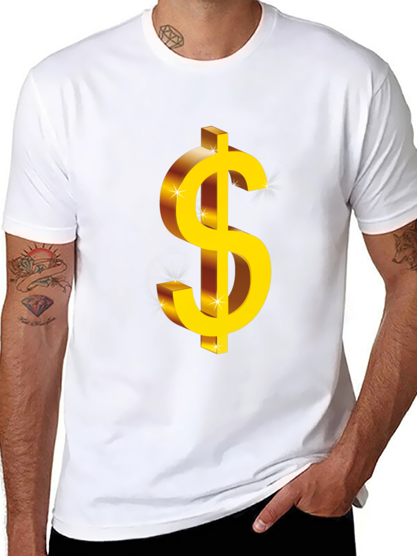 Bold Black T-Shirt with Gold Dollar Sign Graphic