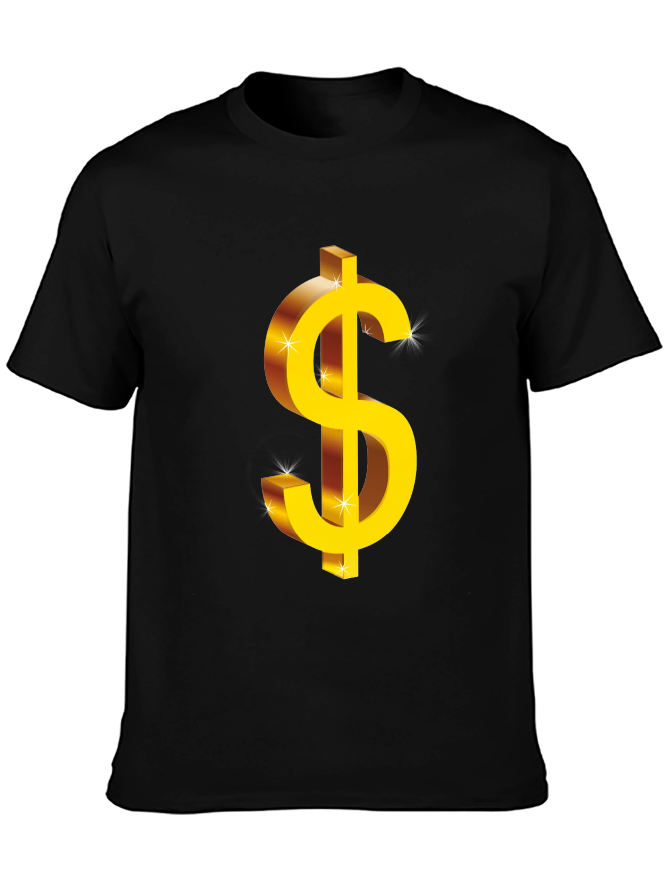 Bold Black T-Shirt with Gold Dollar Sign Graphic