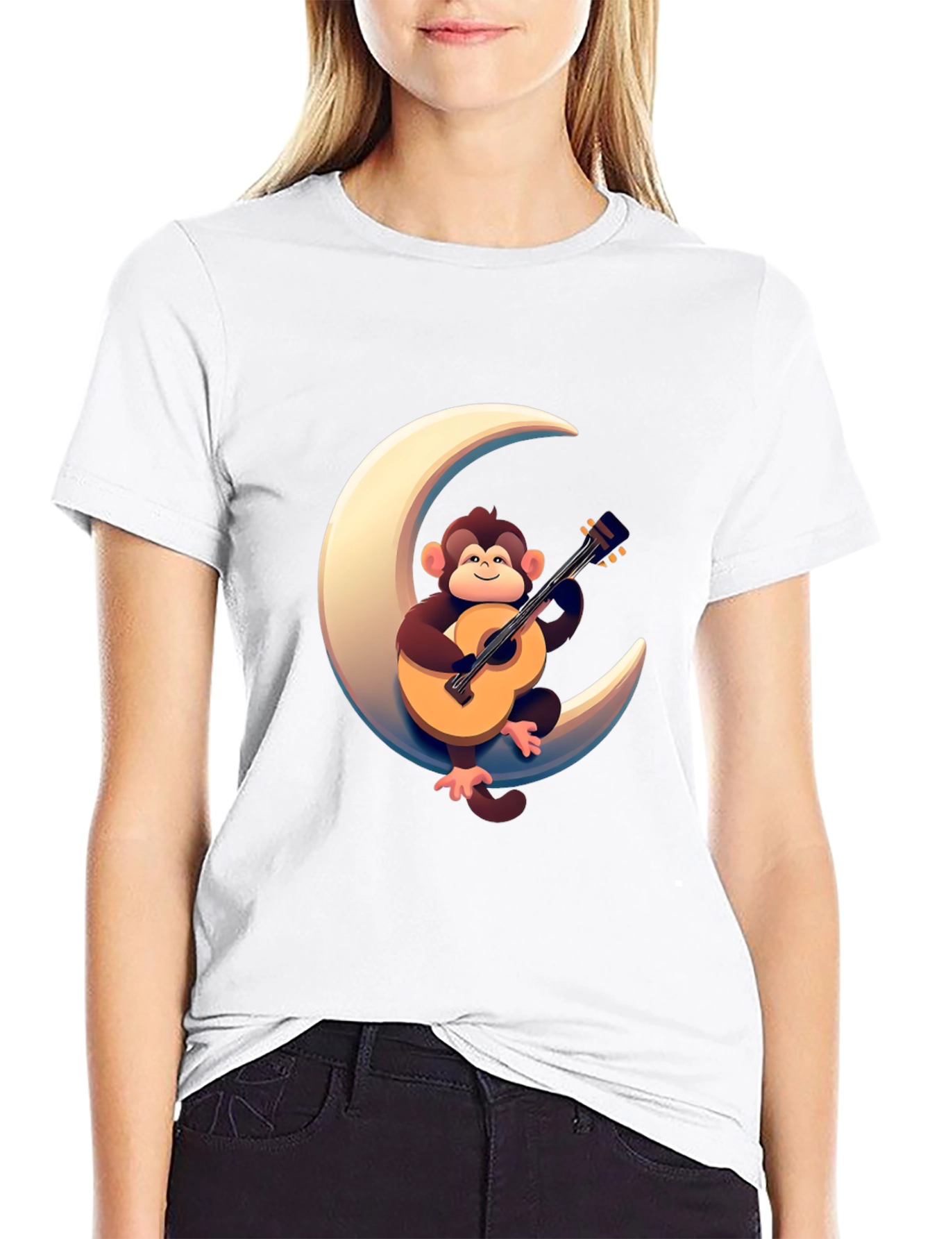 Monkey Guitar Moon Graphic Tee - Black T-Shirt