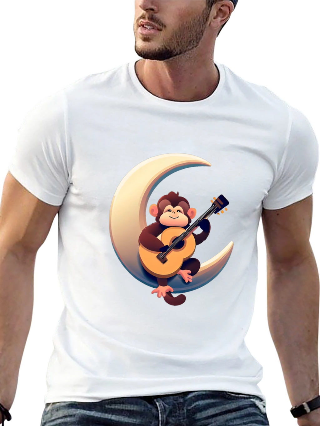 Monkey Guitar Moon Graphic Tee - Black T-Shirt