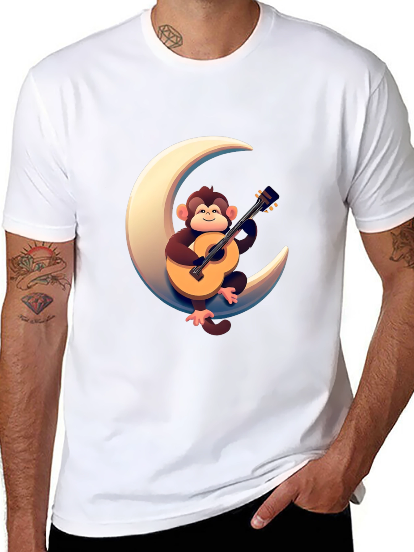 Monkey Guitar Moon Graphic Tee - Black T-Shirt
