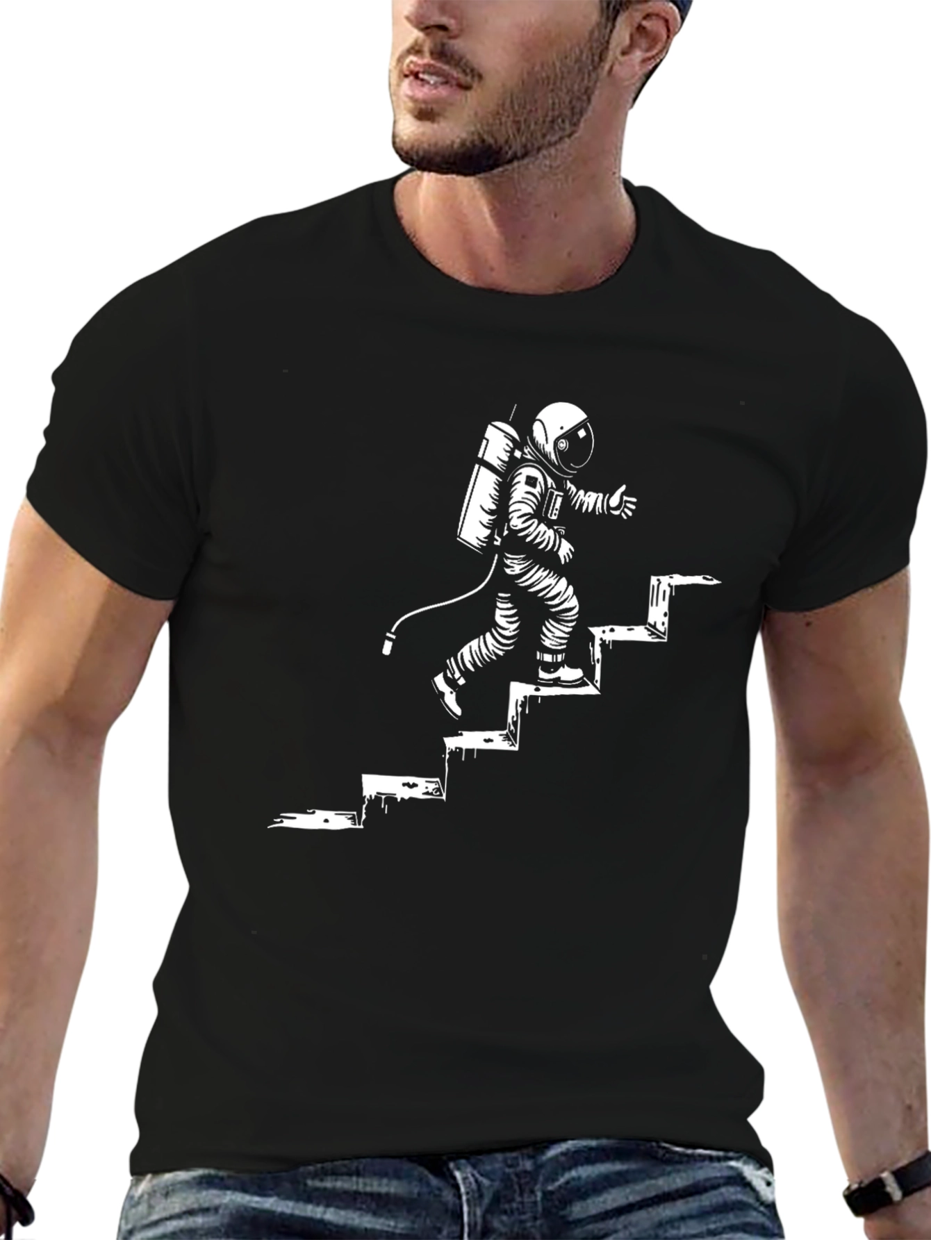 Astronaut Climbing Steps Graphic T-Shirt