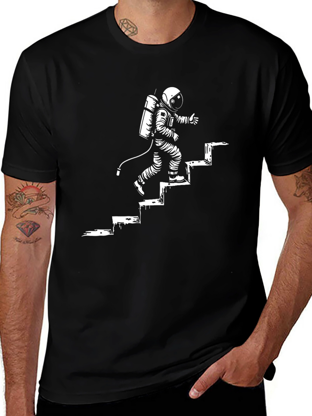 Astronaut Climbing Steps Graphic T-Shirt