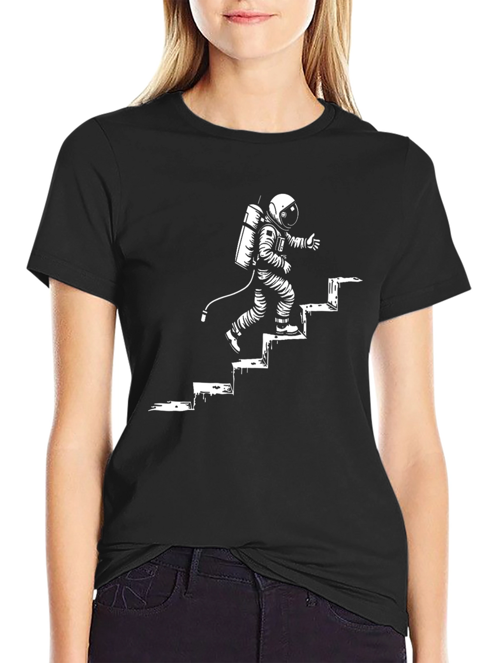 Astronaut Climbing Steps Graphic T-Shirt
