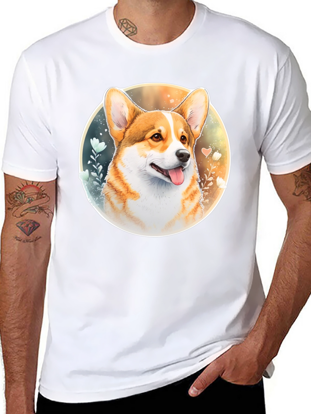 Corgi Portrait Black T-Shirt