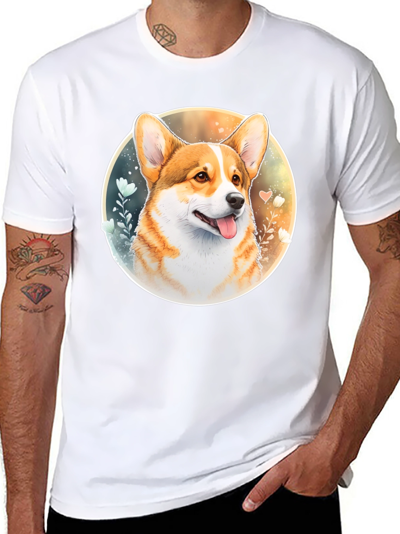Corgi Portrait Black T-Shirt