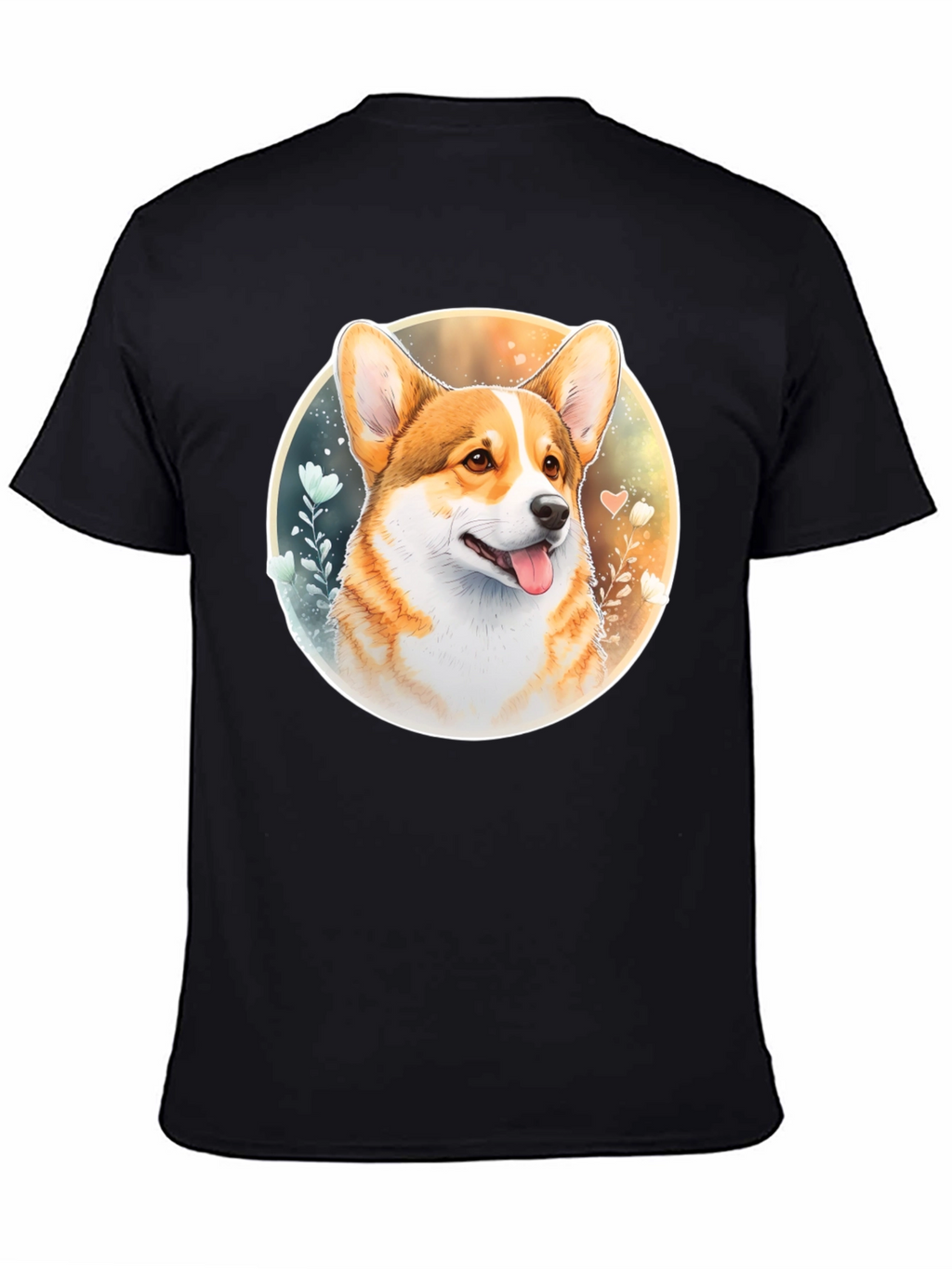 Corgi Portrait Black T-Shirt