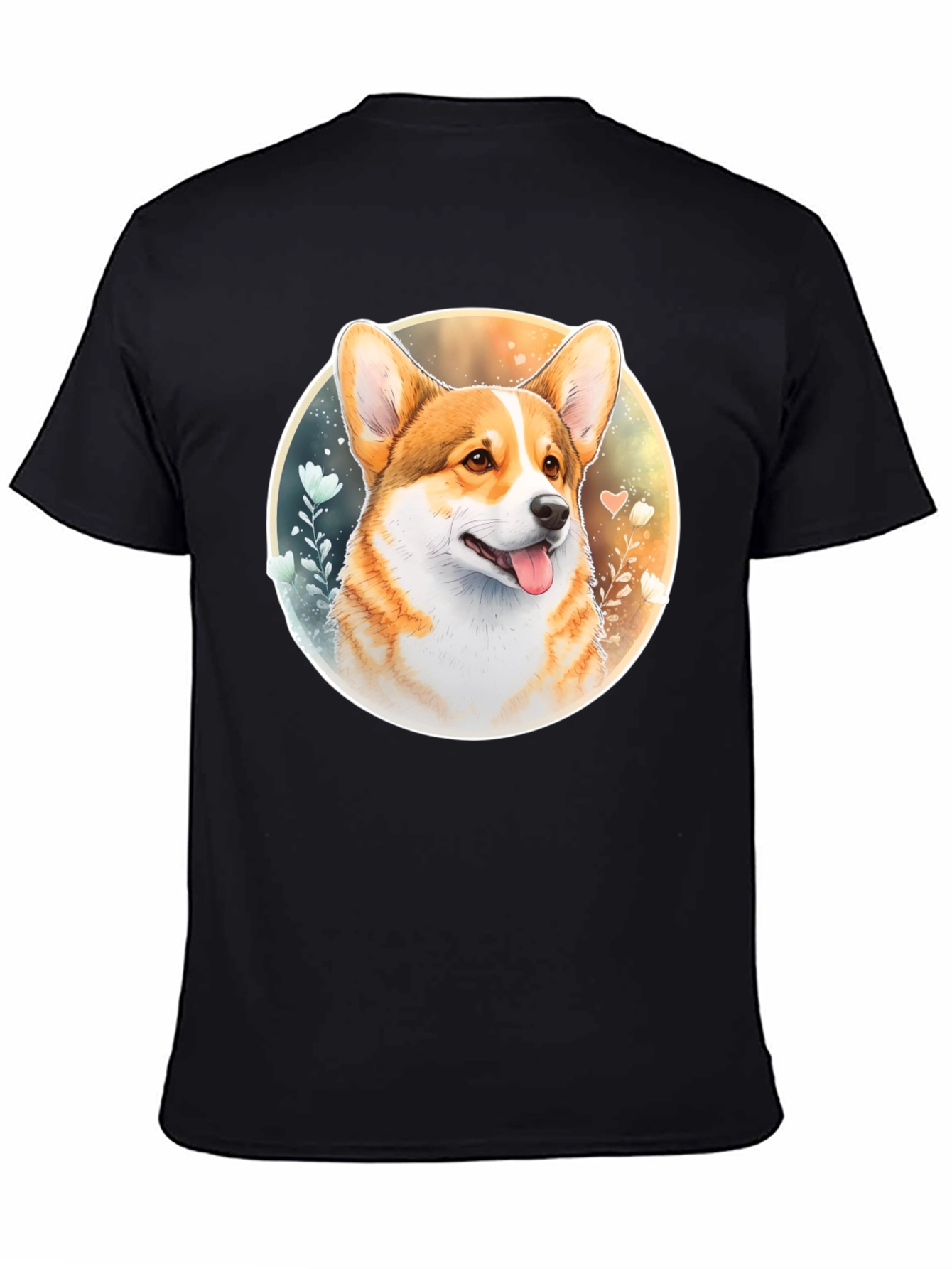 Corgi Portrait Black T-Shirt
