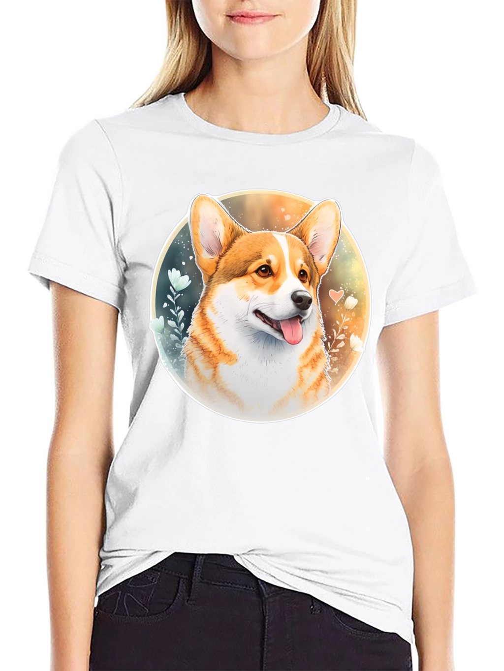 Corgi Portrait Black T-Shirt