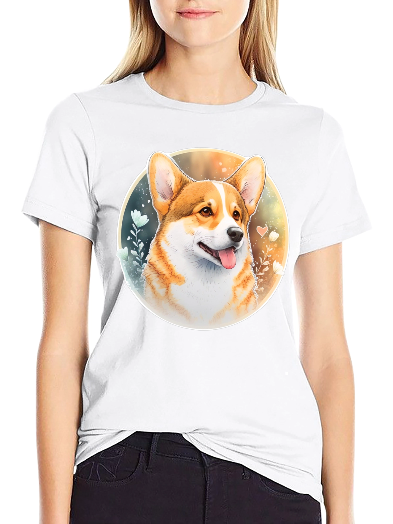 Corgi Portrait Black T-Shirt