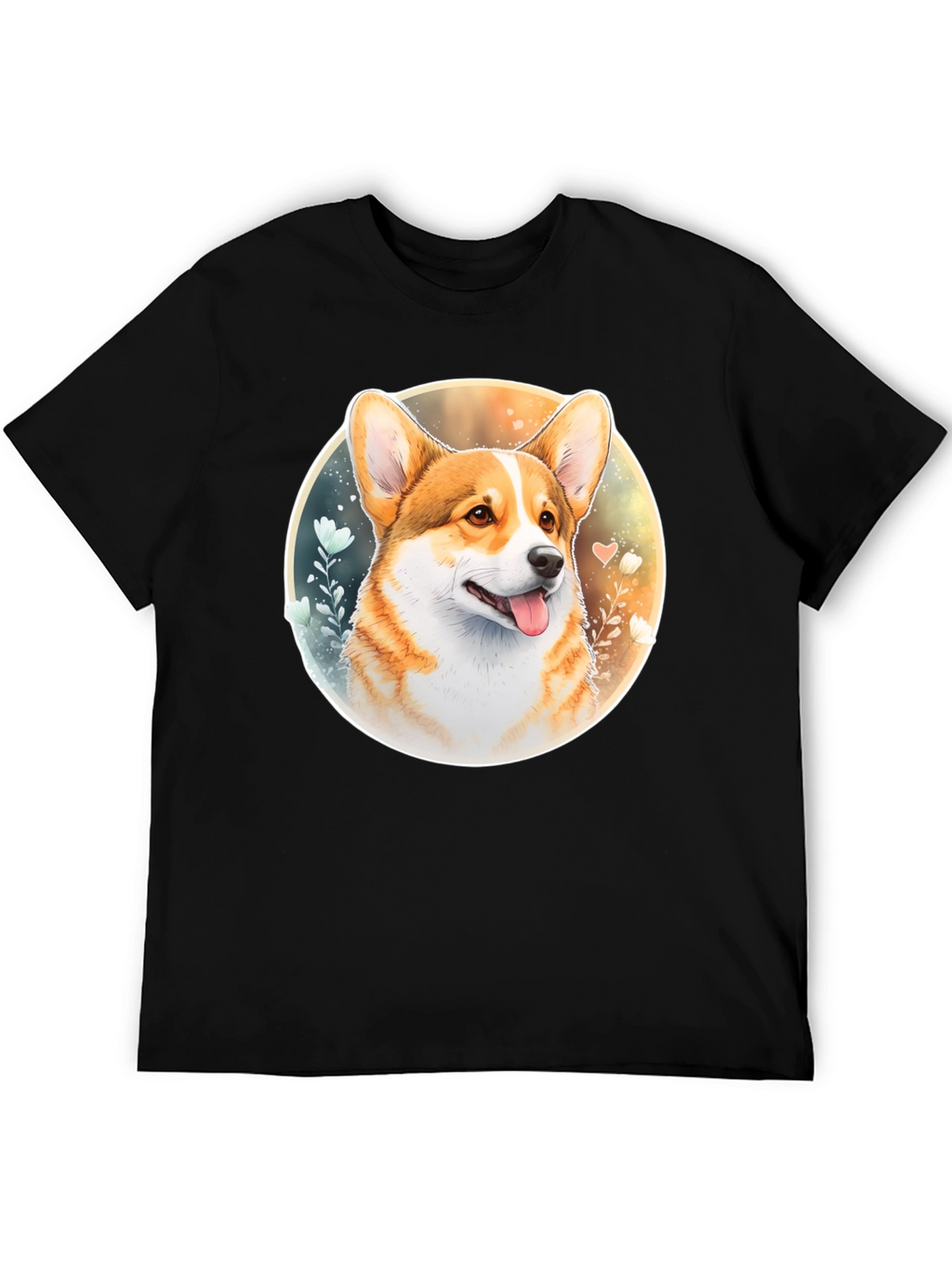 Corgi Portrait Black T-Shirt
