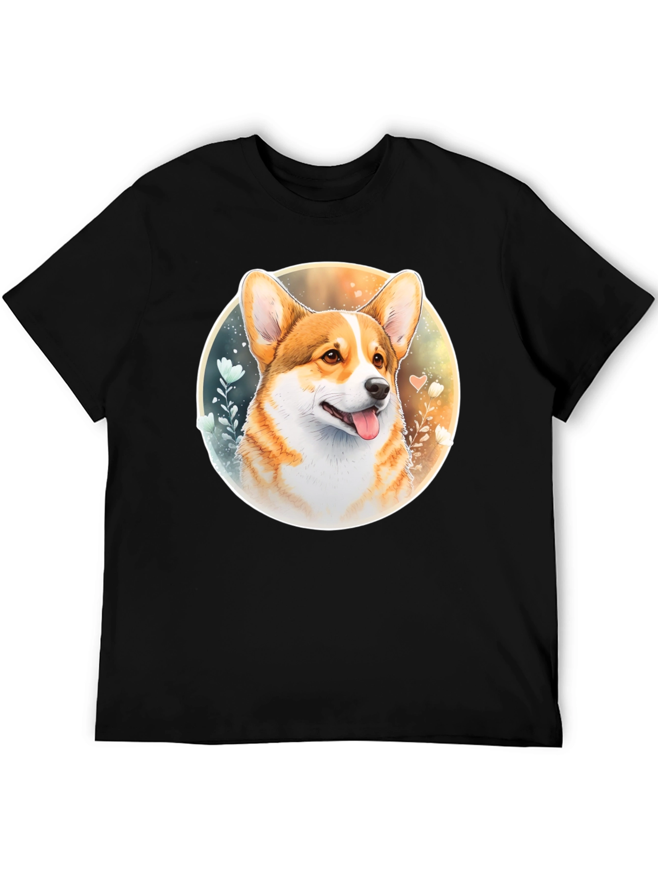 Corgi Portrait Black T-Shirt
