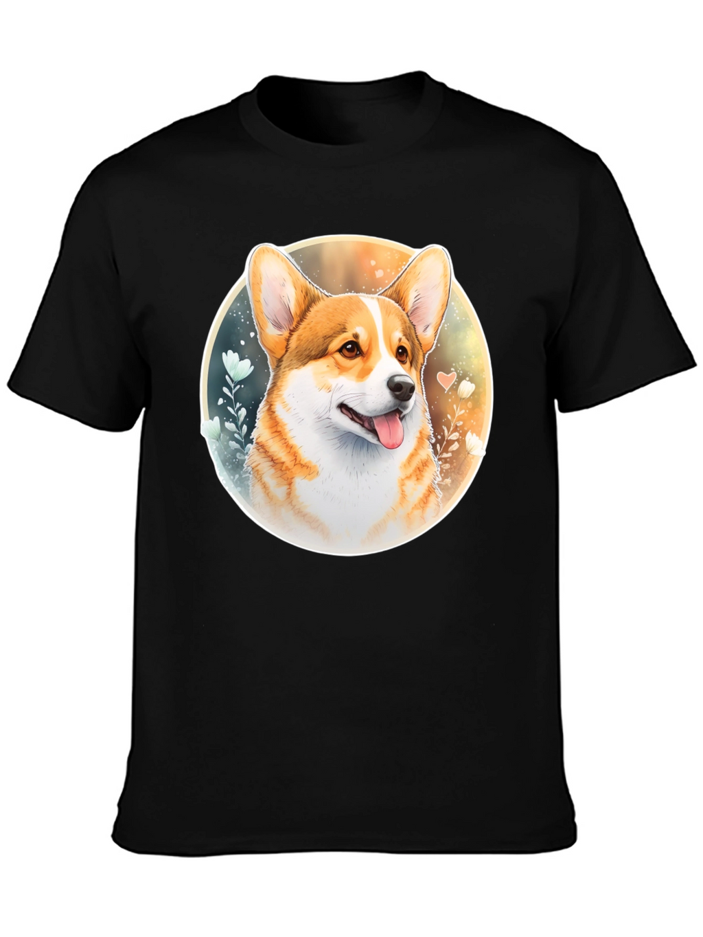 Corgi Portrait Black T-Shirt