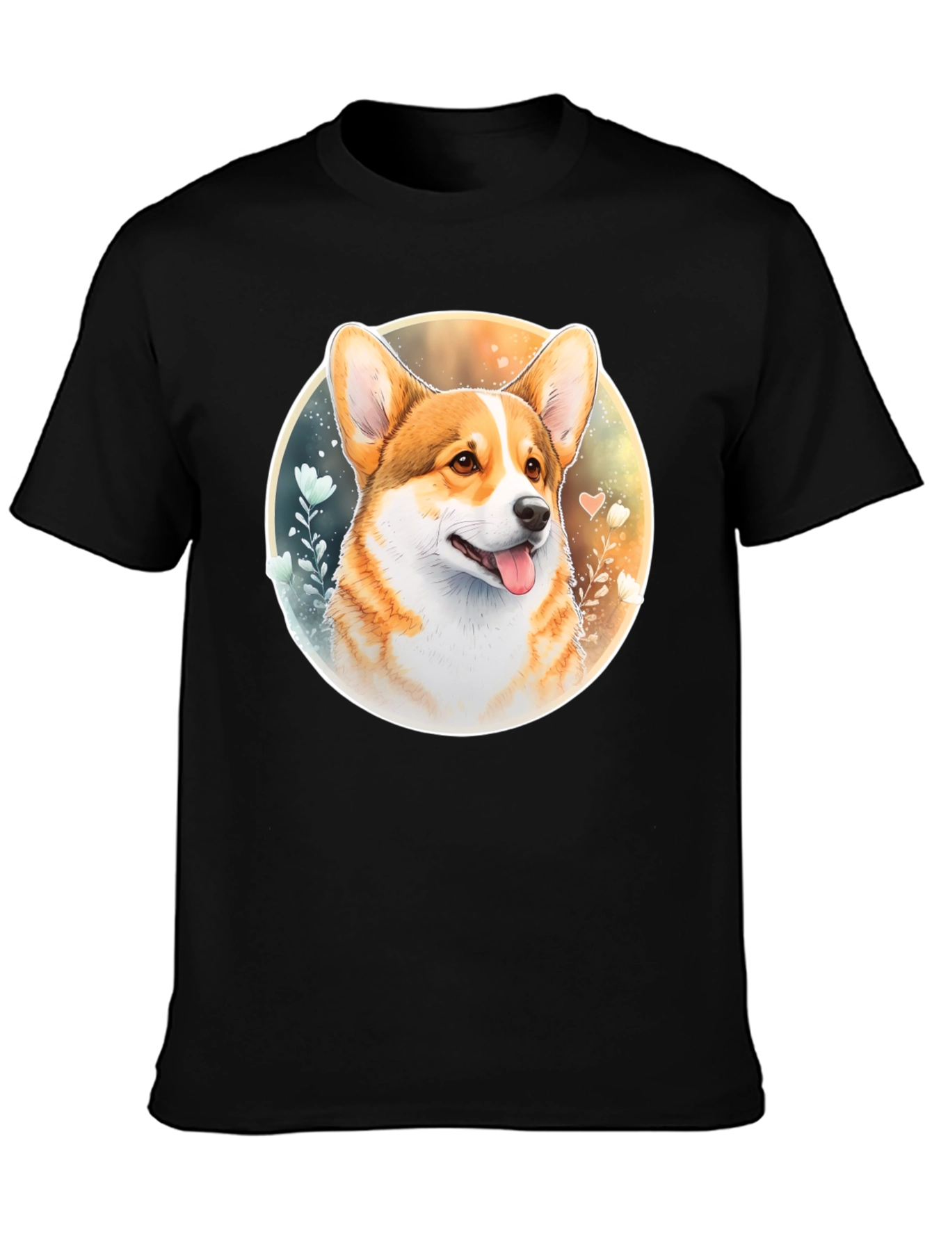 Corgi Portrait Black T-Shirt